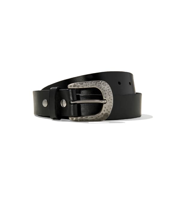 Hammered Buckle Belt in Black Leather